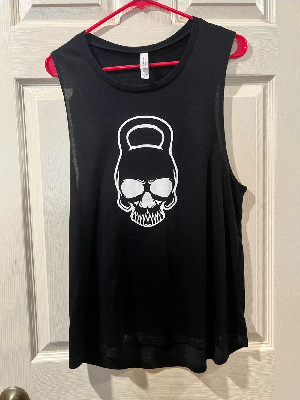 Bella Canvas Black Muscle Tank with White Skull Kettlebell Graphic